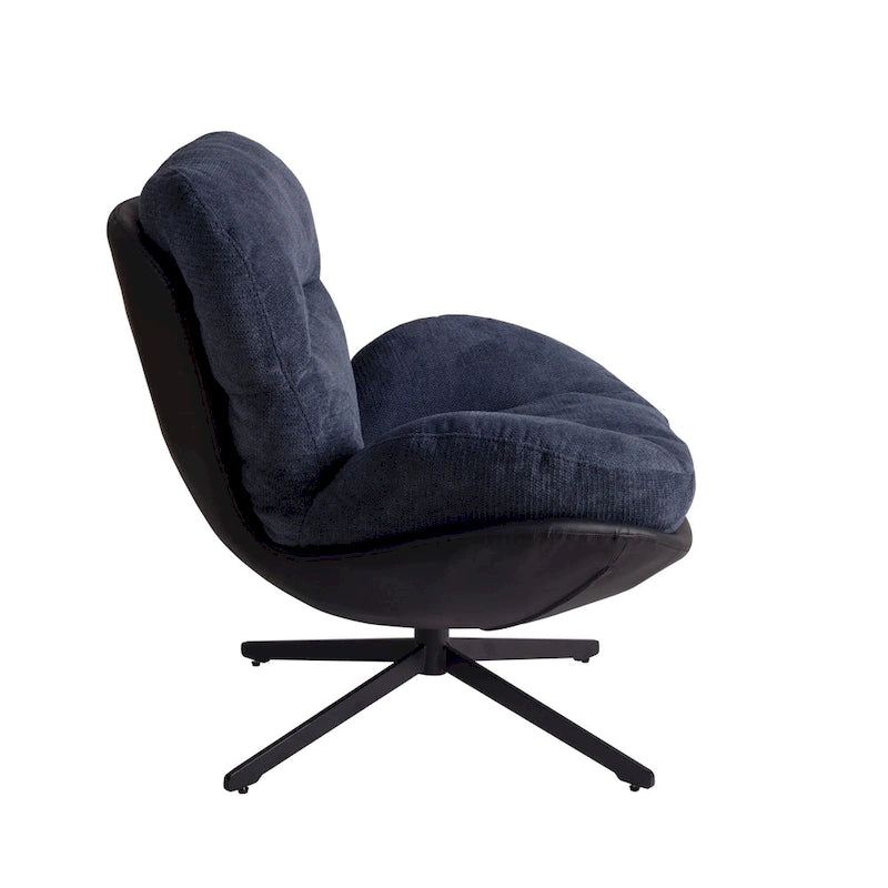 Fauteuil d'appoint pivotant en chenille gris rembourré avec base en métal