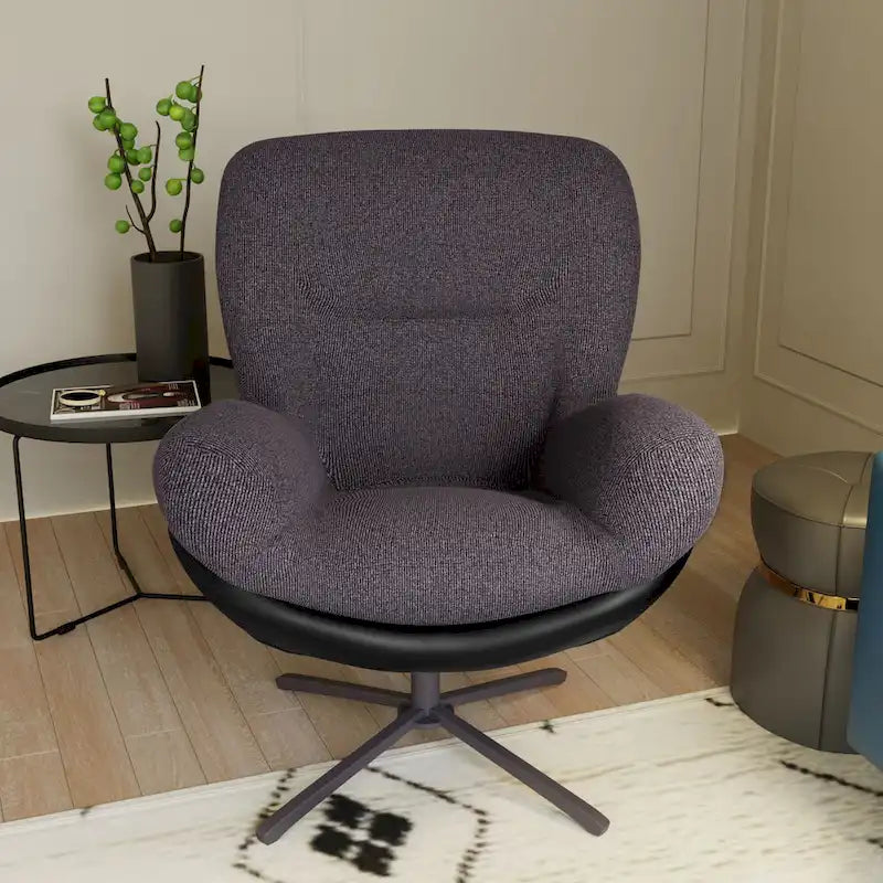 Fauteuil d'appoint pivotant en chenille gris rembourré avec base en métal