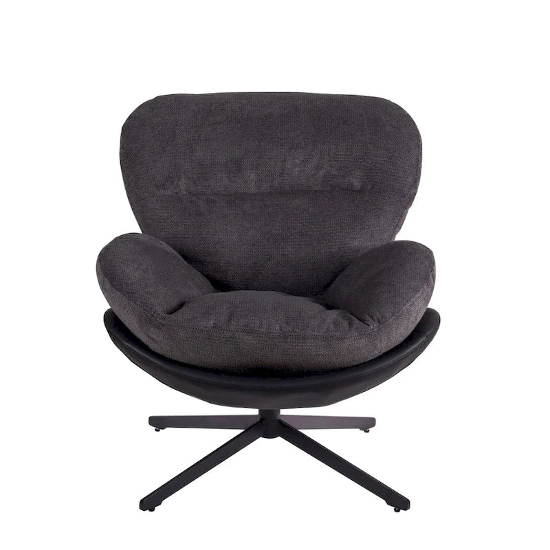 Fauteuil d'appoint pivotant en chenille gris rembourré avec base en métal