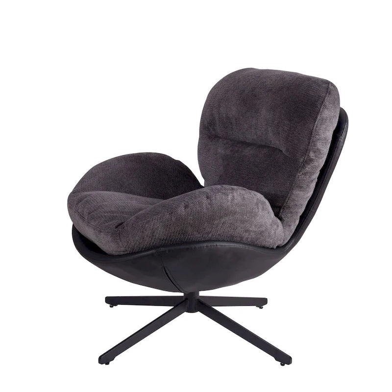 Fauteuil d'appoint pivotant en chenille gris rembourré avec base en métal