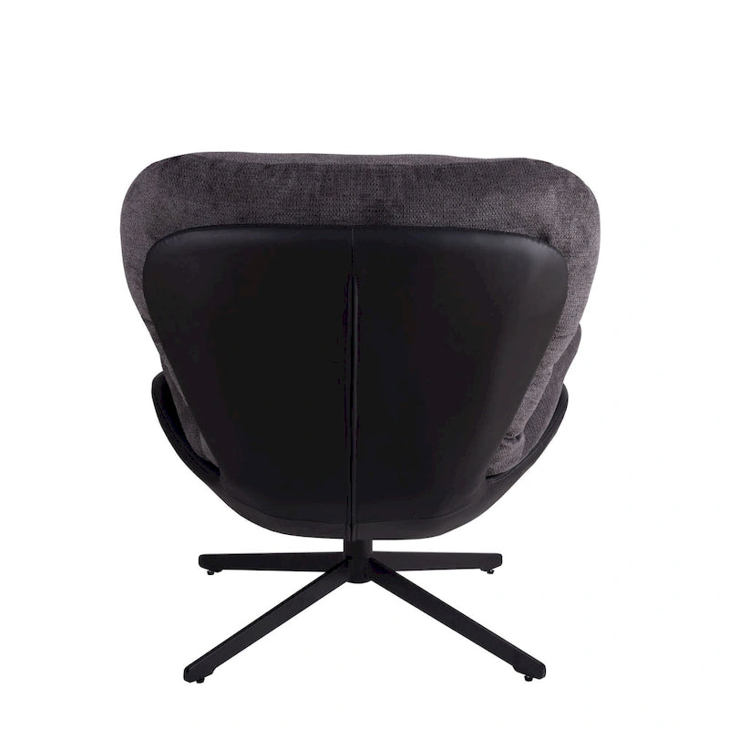 Fauteuil d'appoint pivotant en chenille gris rembourré avec base en métal