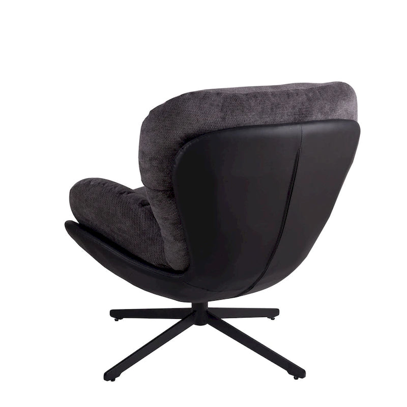 Fauteuil d'appoint pivotant en chenille gris rembourré avec base en métal