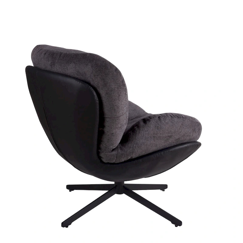 Fauteuil d'appoint pivotant en chenille gris rembourré avec base en métal