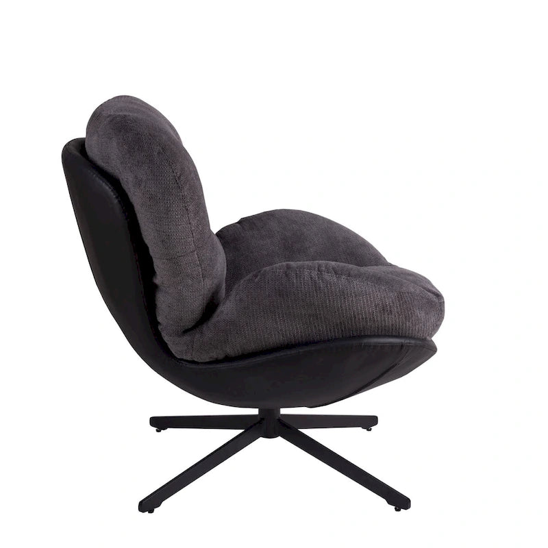 Fauteuil d'appoint pivotant en chenille gris rembourré avec base en métal