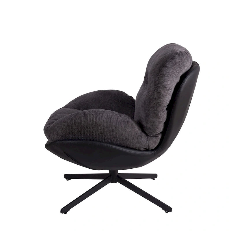 Fauteuil d'appoint pivotant en chenille gris rembourré avec base en métal