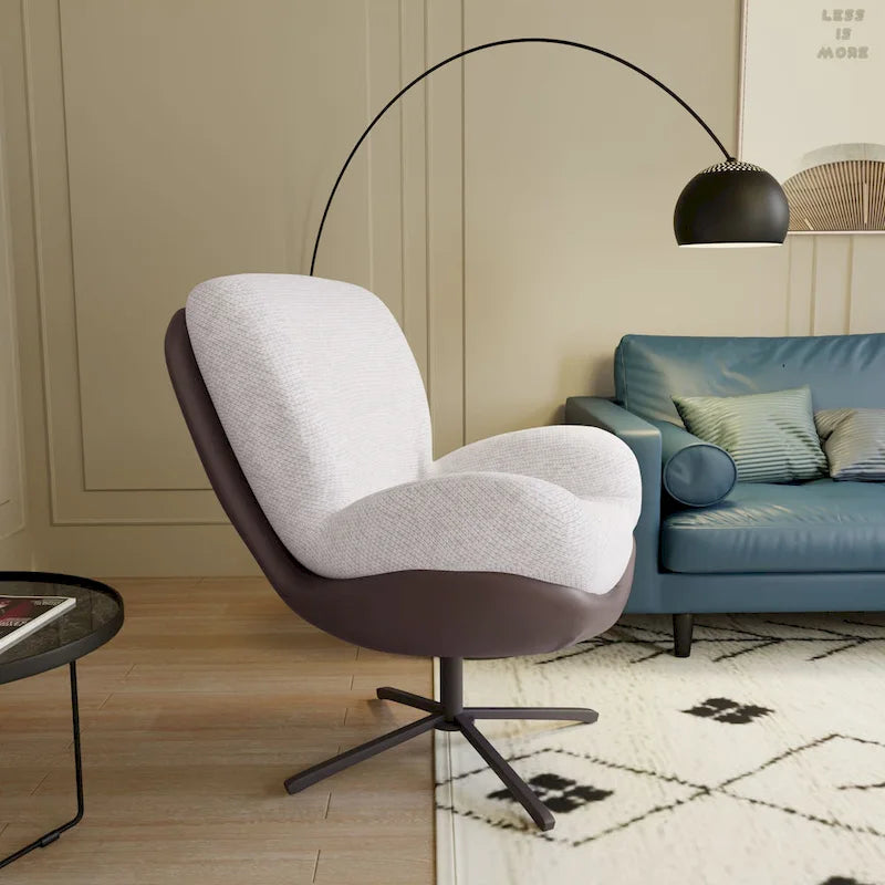 Fauteuil d'appoint pivotant en chenille gris rembourré avec base en métal