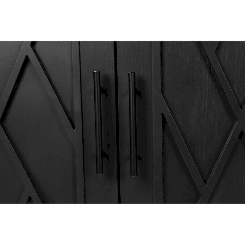 Buffet de salle à manger/crédence en bois massif à 4 portes avec motifs géométriques