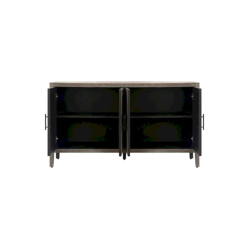 Buffet de salle à manger/crédence en bois massif à 4 portes avec motifs géométriques