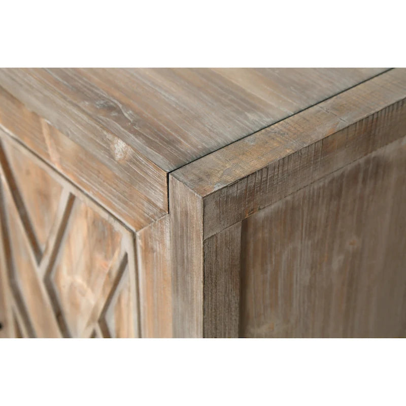 Buffet de salle à manger/crédence en bois massif à 4 portes avec motifs géométriques