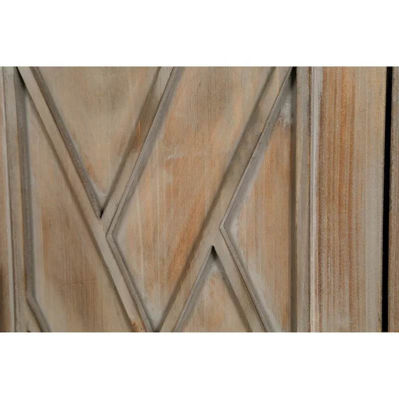 Buffet de salle à manger/crédence en bois massif à 4 portes avec motifs géométriques