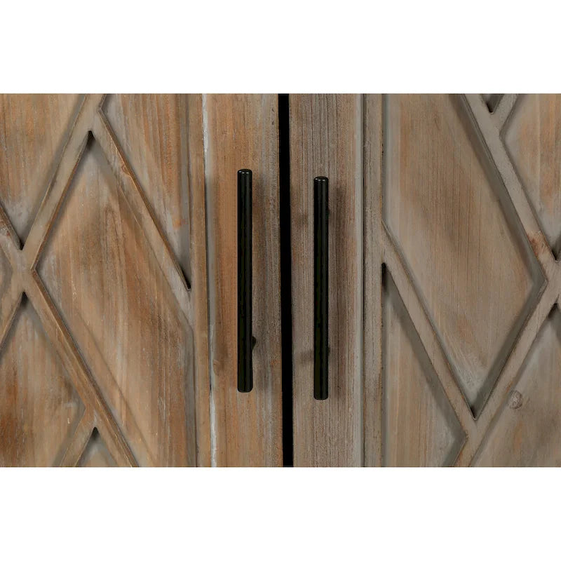 Buffet de salle à manger/crédence en bois massif à 4 portes avec motifs géométriques