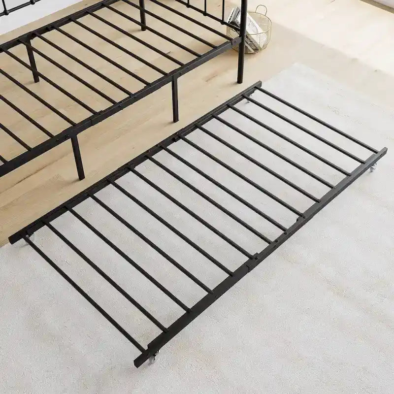Lit de repos noir en métal avec sommier à lattes en acier robuste pour chambre à coucher