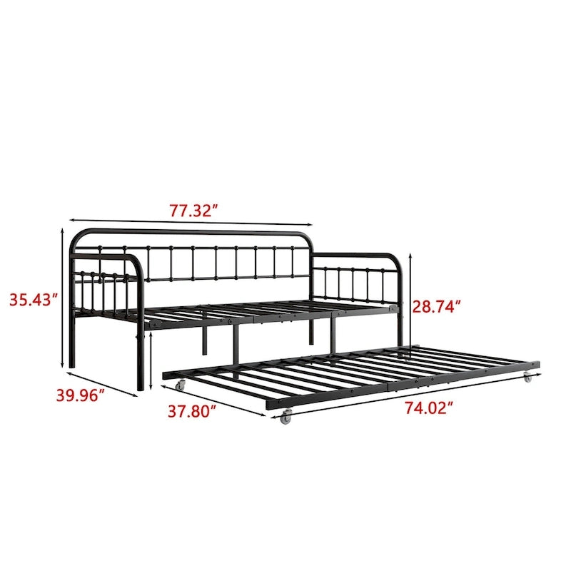 Lit de repos noir en métal avec sommier à lattes en acier robuste pour chambre à coucher