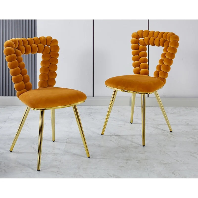 Fauteuil d'appoint rembourré dossier bullé avec pieds en métal doré