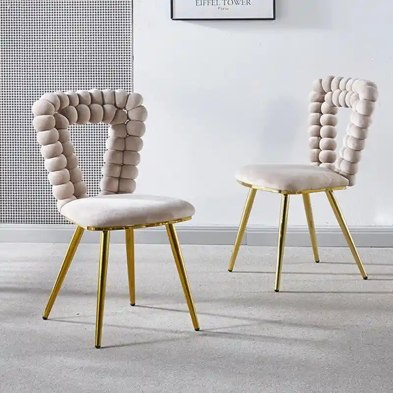 Fauteuil d'appoint rembourré dossier bullé avec pieds en métal doré
