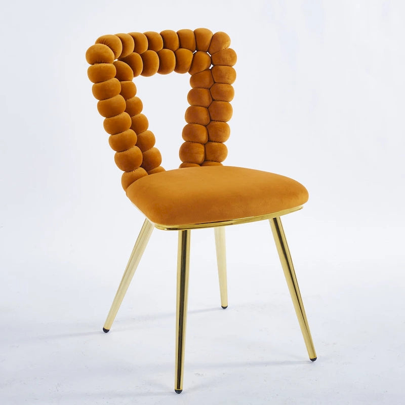 Fauteuil d'appoint rembourré dossier bullé avec pieds en métal doré