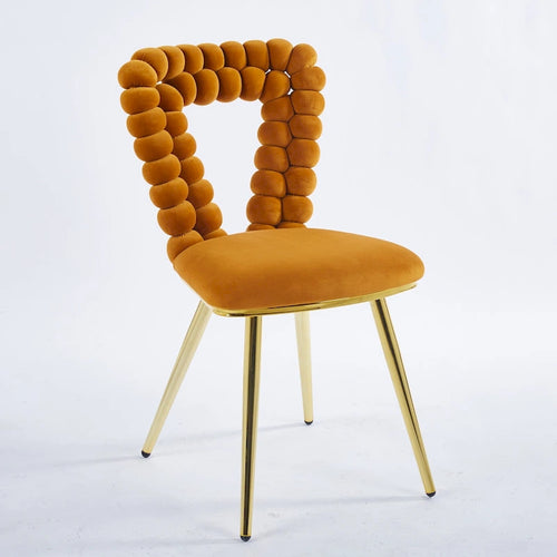 Fauteuil d'appoint rembourré dossier bullé avec pieds en métal doré