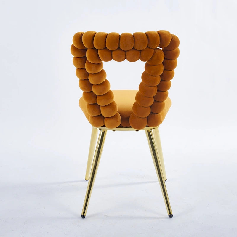 Fauteuil d'appoint rembourré dossier bullé avec pieds en métal doré