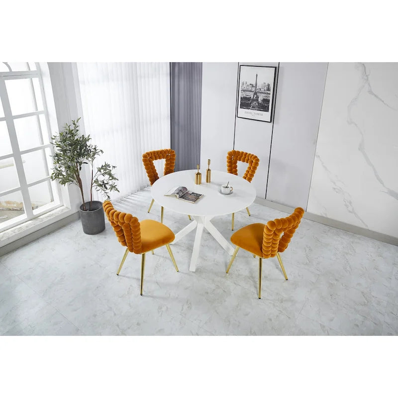 Fauteuil d'appoint rembourré dossier bullé avec pieds en métal doré