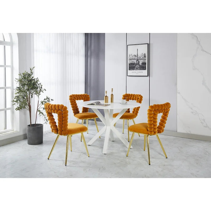 Fauteuil d'appoint rembourré dossier bullé avec pieds en métal doré