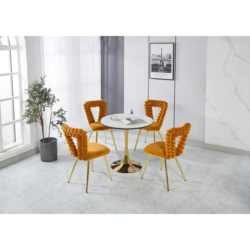 Fauteuil d'appoint rembourré dossier bullé avec pieds en métal doré