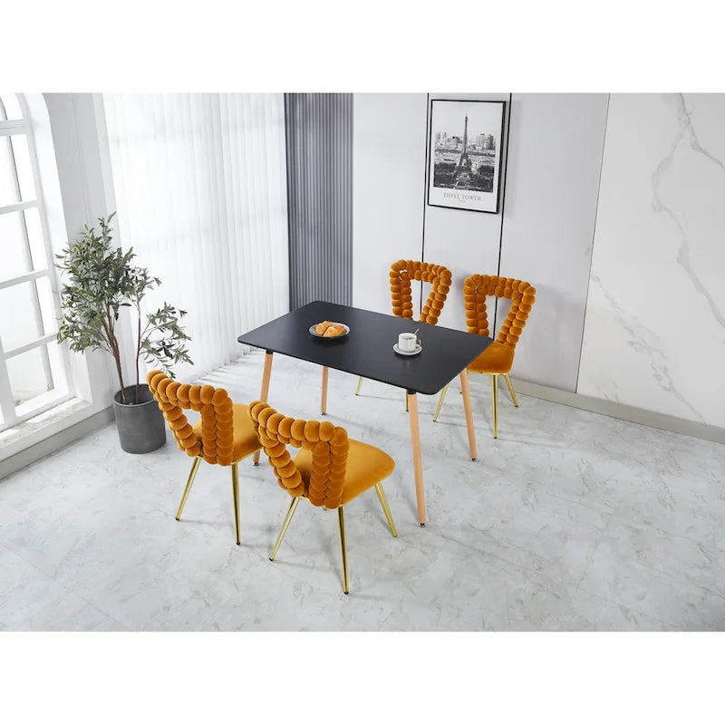 Fauteuil d'appoint rembourré dossier bullé avec pieds en métal doré