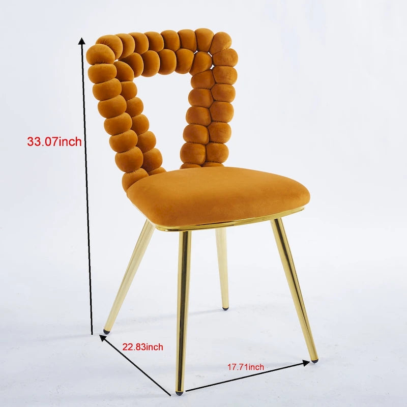 Fauteuil d'appoint rembourré dossier bullé avec pieds en métal doré
