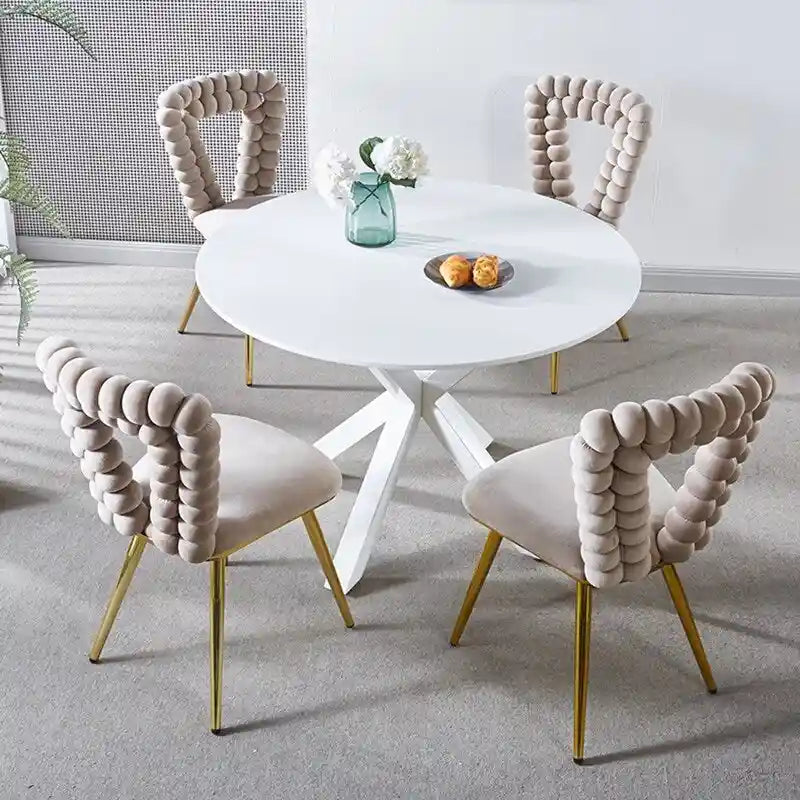 Fauteuil d'appoint rembourré dossier bullé avec pieds en métal doré