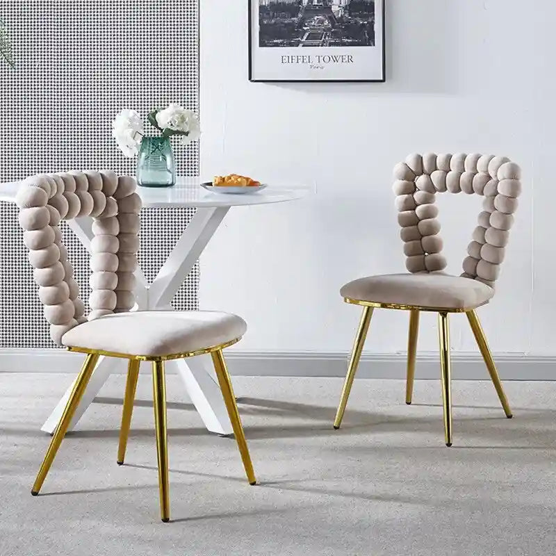 Fauteuil d'appoint rembourré dossier bullé avec pieds en métal doré