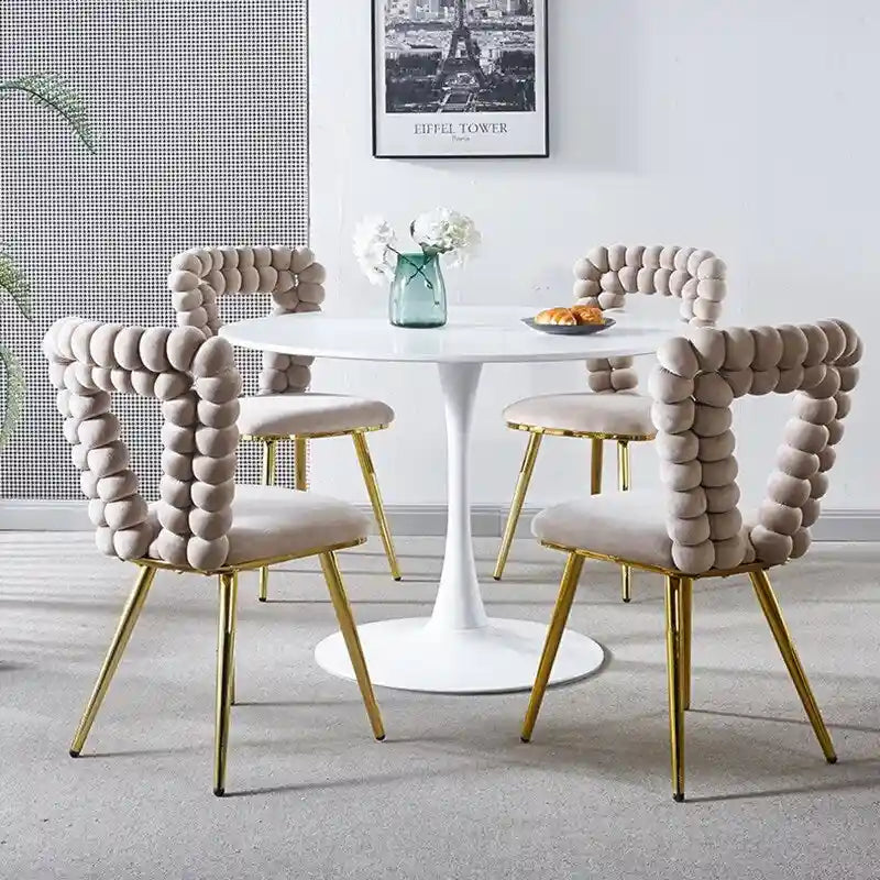 Fauteuil d'appoint rembourré dossier bullé avec pieds en métal doré