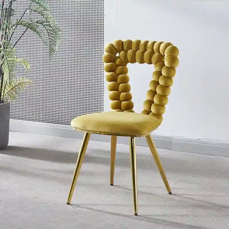 Fauteuil d'appoint rembourré dossier bullé avec pieds en métal doré