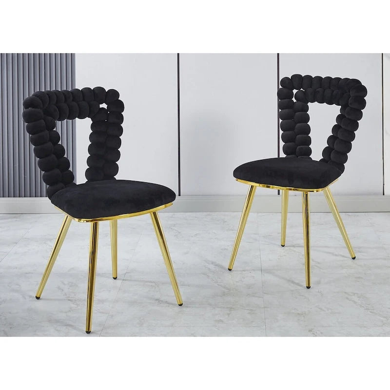 Fauteuil d'appoint rembourré dossier bullé avec pieds en métal doré