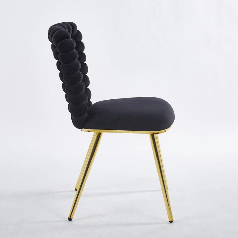 Fauteuil d'appoint rembourré dossier bullé avec pieds en métal doré