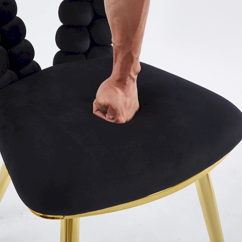 Fauteuil d'appoint rembourré dossier bullé avec pieds en métal doré