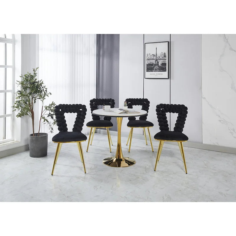 Fauteuil d'appoint rembourré dossier bullé avec pieds en métal doré