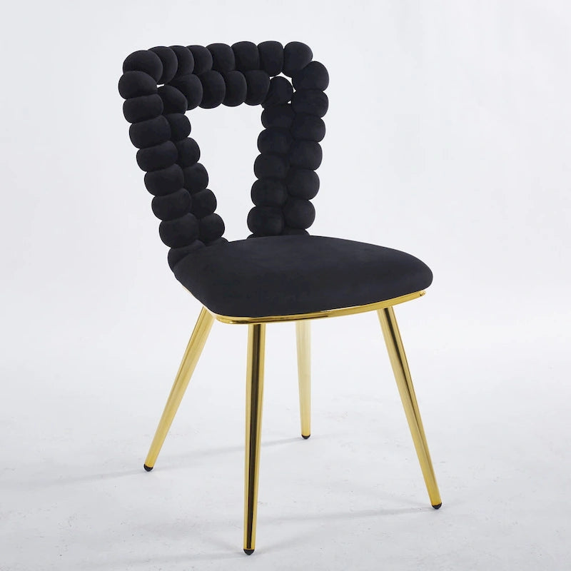 Fauteuil d'appoint rembourré dossier bullé avec pieds en métal doré