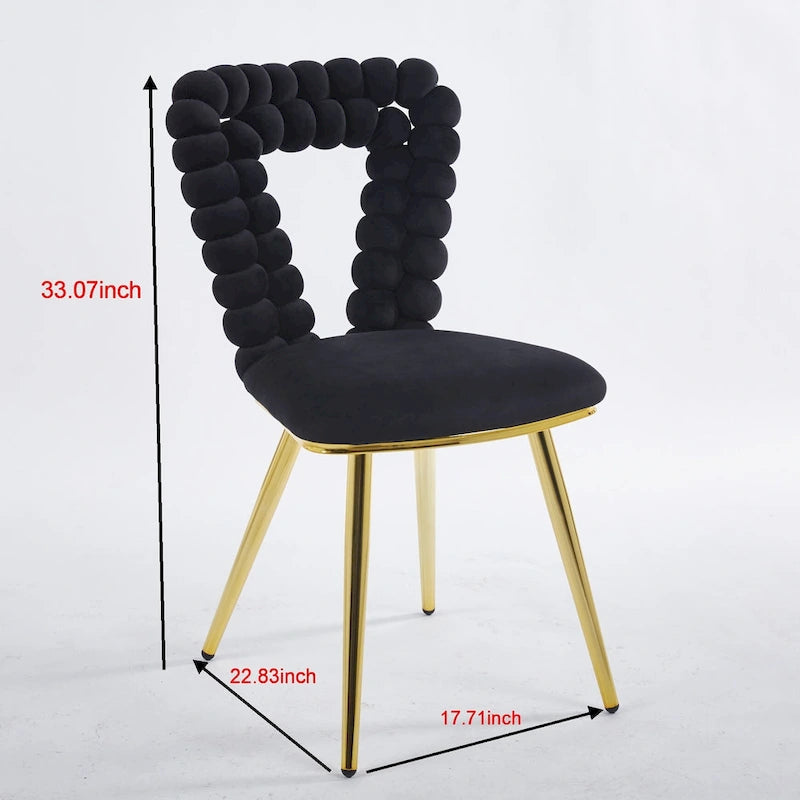 Fauteuil d'appoint rembourré dossier bullé avec pieds en métal doré