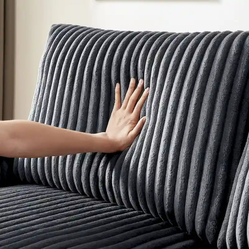 Canapé deux places en velours côtelé gris foncé avec accoudoirs de rangement et port USB