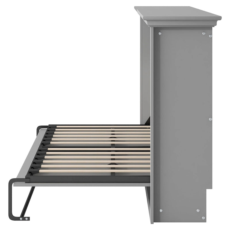 Lit escamotable mural gris avec bureau et rangement intégrés