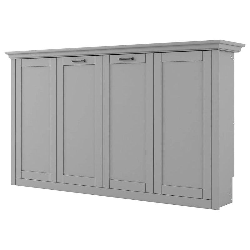 Lit escamotable mural gris avec bureau et rangement intégrés
