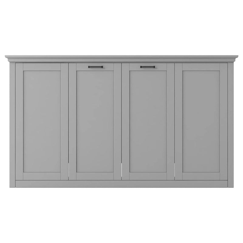 Lit escamotable mural gris avec bureau et rangement intégrés