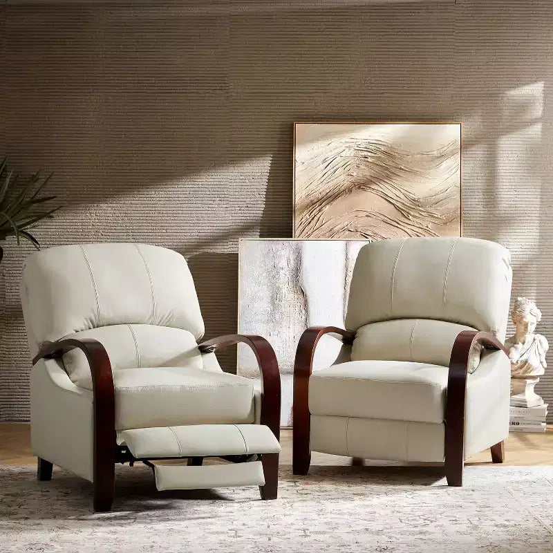 Ensemble de 2 fauteuils inclinables manuels en cuir véritable, inclinaison à 159°