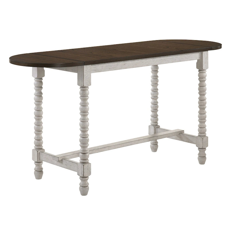 Table à hauteur de comptoir en noyer foncé avec abattant et pieds tournés, blanc antique