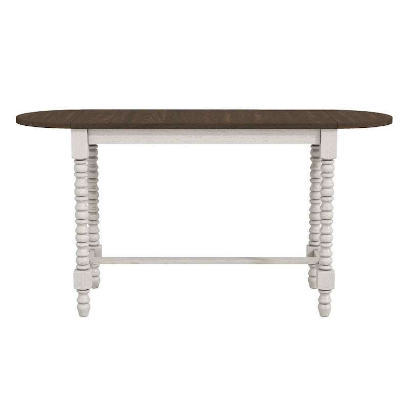 Table à hauteur de comptoir en noyer foncé avec abattant et pieds tournés, blanc antique