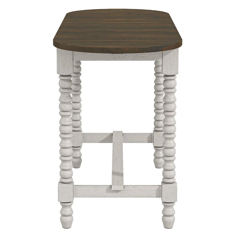 Table à hauteur de comptoir en noyer foncé avec abattant et pieds tournés, blanc antique