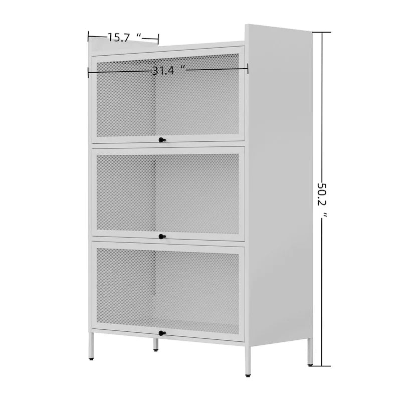 Meuble de rangement 3 niveaux en maille métallique blanche avec portes escamotables relevables