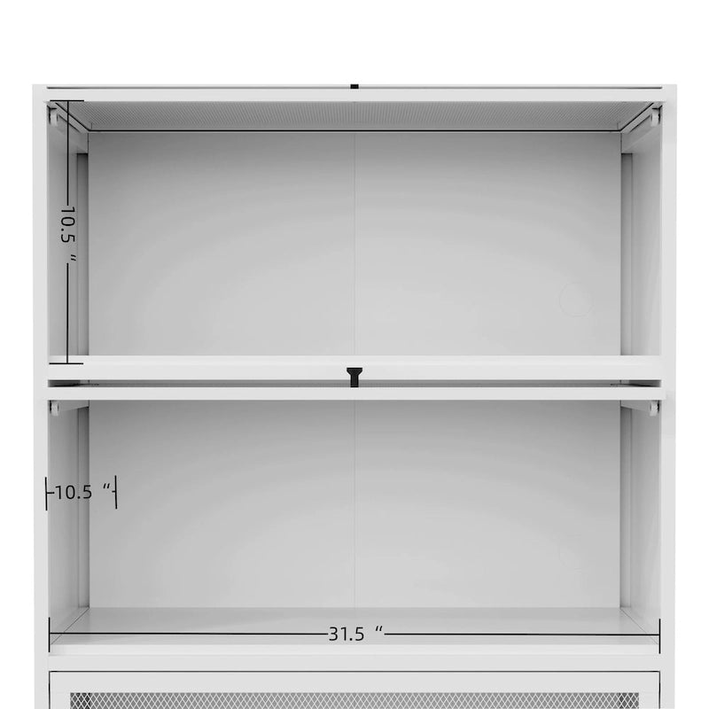 Meuble de rangement 3 niveaux en maille métallique blanche avec portes escamotables relevables