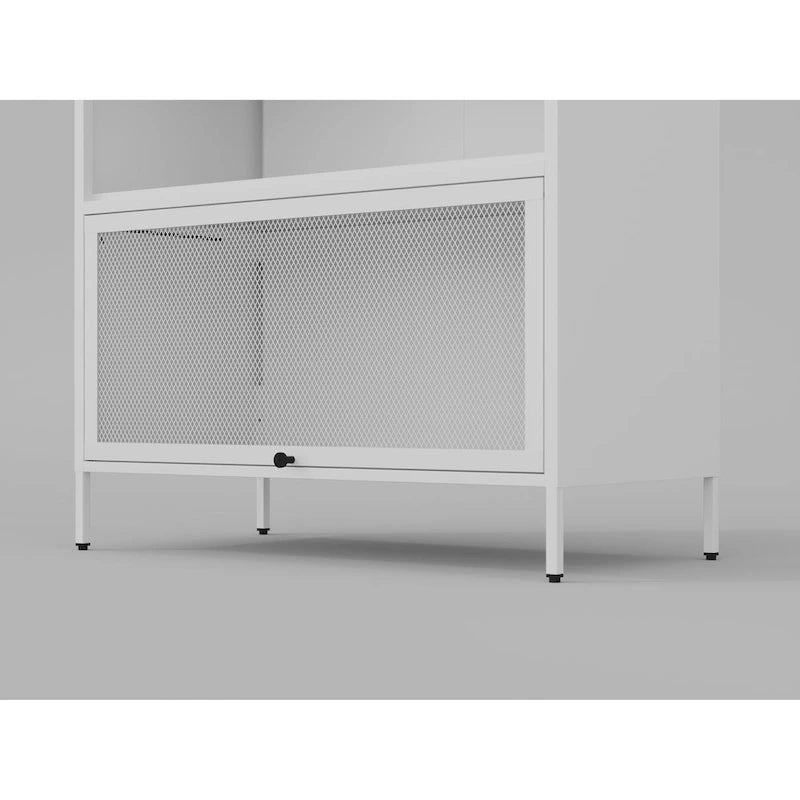 Meuble de rangement 3 niveaux en maille métallique blanche avec portes escamotables relevables