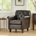 Fauteuil club capitonné en similicuir marron avec assise rembourrée