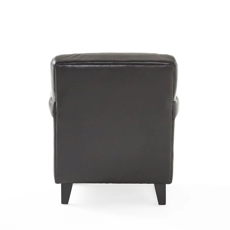 Fauteuil club capitonné en similicuir marron avec assise rembourrée